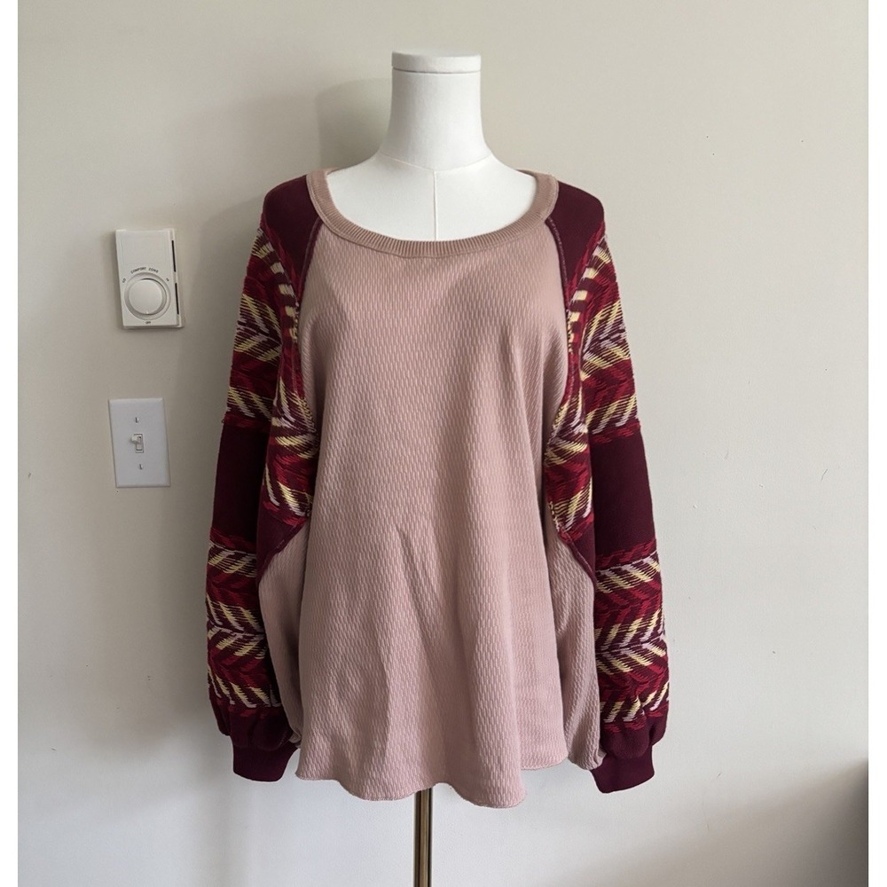 Free People Rainbow Dreams Boho Top Arizona Sands XS Small Balloon Sleeve Cotton